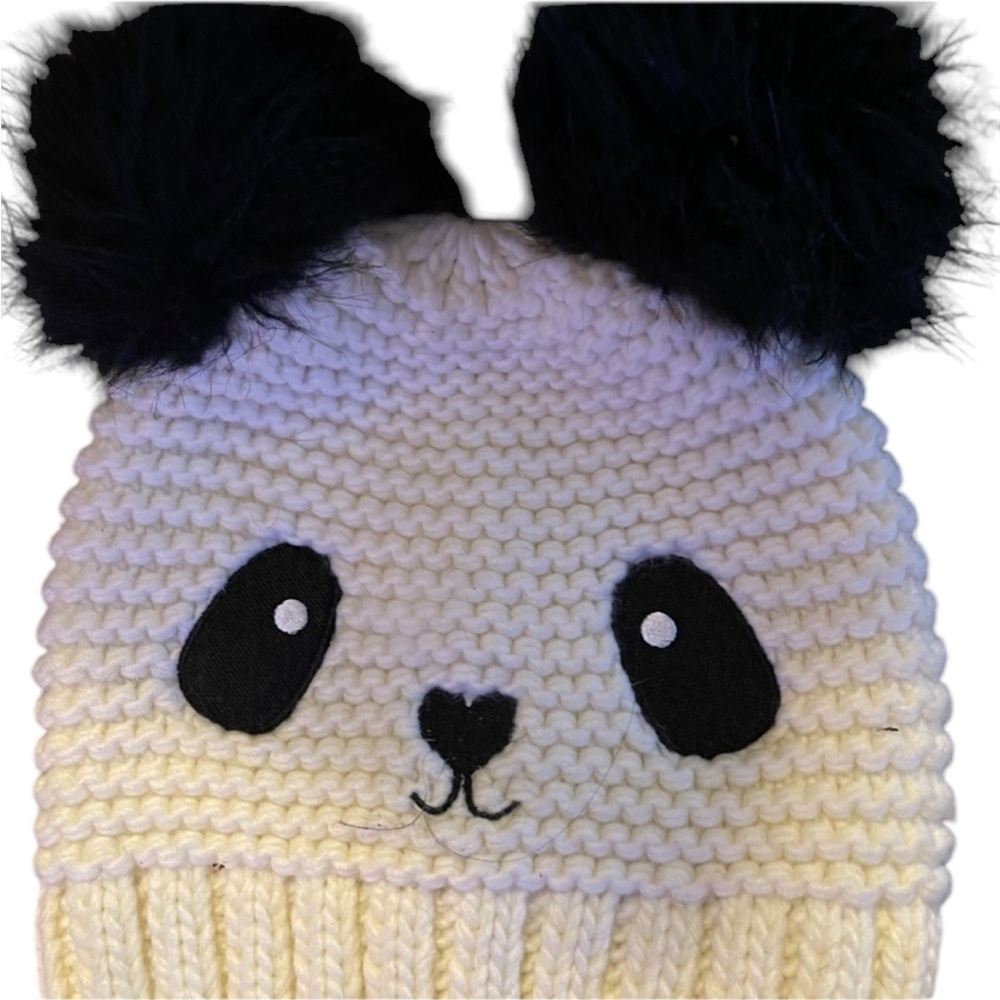 Gap Kids Beanie Panda Hat with Faux Fur Pom Pom Ears, Heart Nose S/M P/M 52-55CM